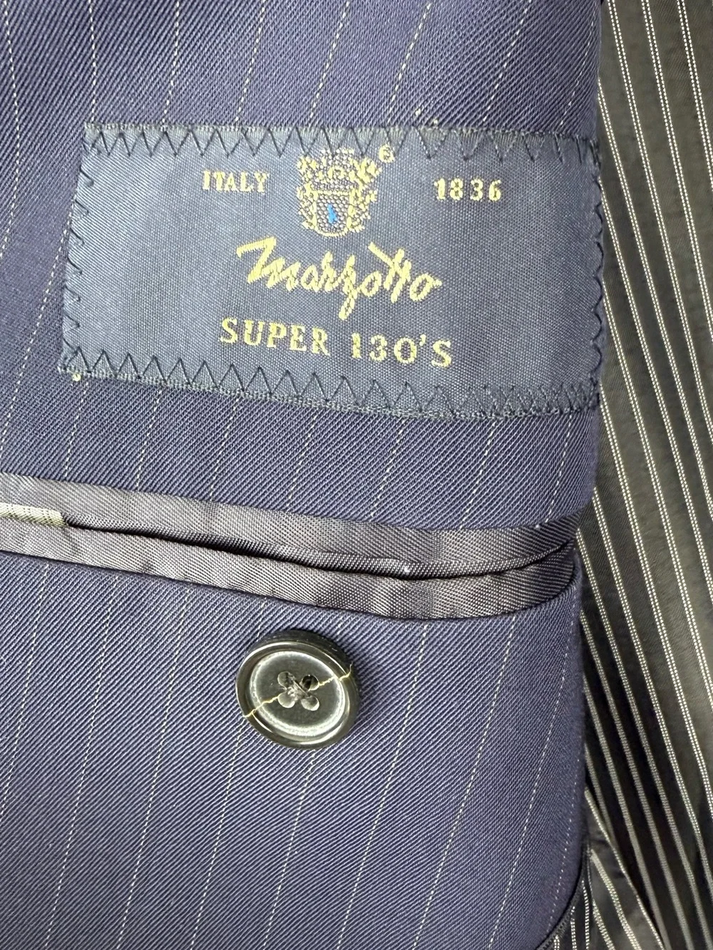 Banana Republic Italy 1836 Marzotto Super 130s Dark Navy Pinstripe Blazer 40 R